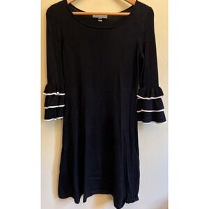 Danny and Nicole Women's Black White Sweater Dress with Ruffle Sleeves Size S